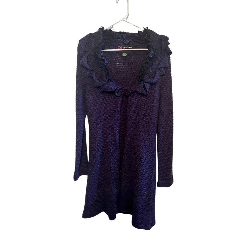 Peck & Peck ruffled collar purple sweater